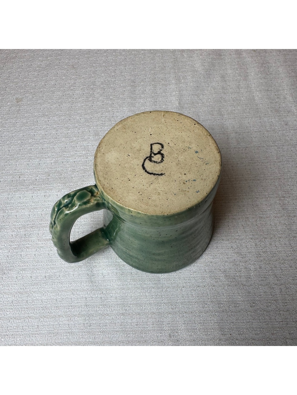 Vintage Handmade Pottery Mug Green Speckled Stoneware Coffee Cup Signed Artisan - Picture 7 of 8